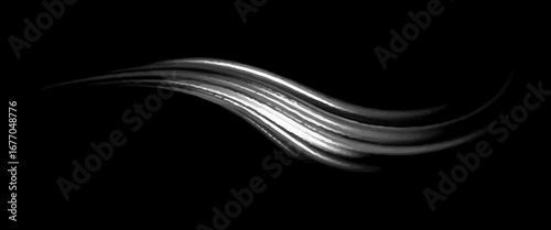 Grey wind lines element. Air stream flow wavy motion trace. Light curve speed effect. Swoosh and swirl stripe path design illustration. Wind blow wave concept. Vector twirl background