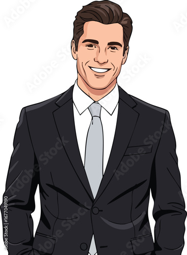 Handsome smiling businessman in a suit vector illustration man person male guy character