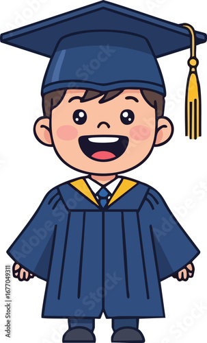 Happy graduate cartoon character illustration graduation cap gown child kid  college  excited graduate  clipart