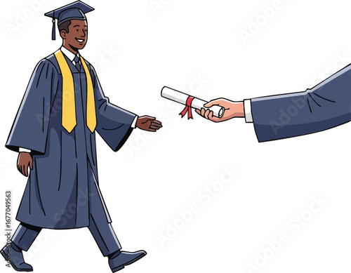 Happy graduate receiving diploma at ceremony graduation student education achievement  stole  hand  university  celebration