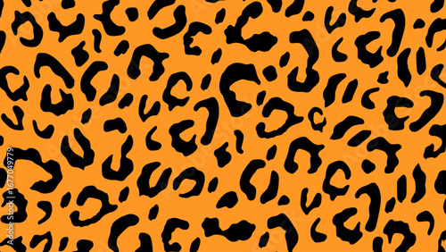 Orange and black leopard skin texture. Animal print background. Luxury wallpaper.