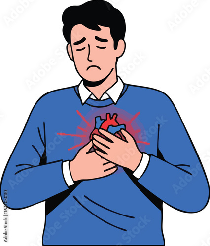 Man experiencing chest pain and heart discomfort ache  human  anatomy  beat  pain  circulation  discomfort