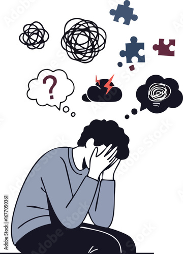 Mental disorder chaos in mind and psychological problems vector illustration anxiety depression stress sad
