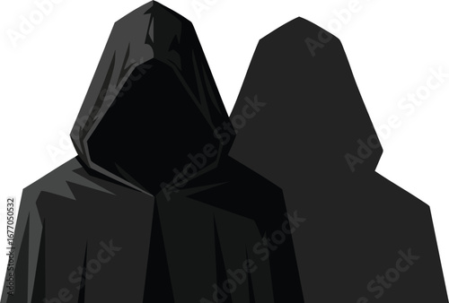 Mysterious hooded figures in shadow figure dark mystery cloak  concept  minimalist  fear  enigma  white