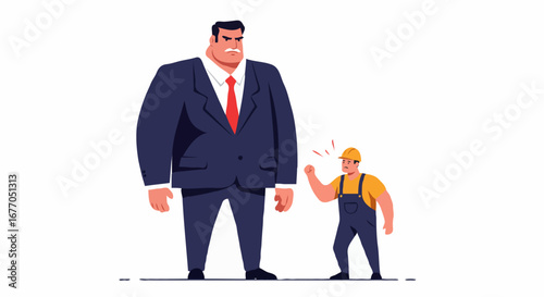 Angry Boss Yelling at Small Worker Power Imbalance Illustration