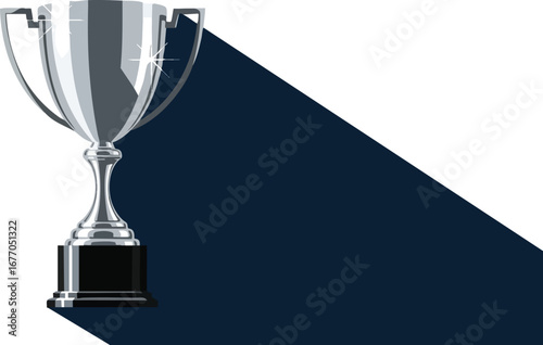 Silver trophy cup illustration on white and blue background award winner victory