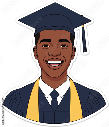 Smiling african american graduate cartoon illustration graduation black man  celebration  student  study  man  white