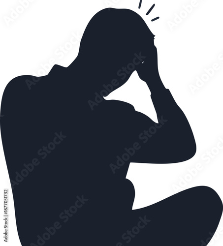 Stressed person silhouette stress anxiety worried upset  worried  problem  overwhelmed  frustration  graphic  sadness  headache