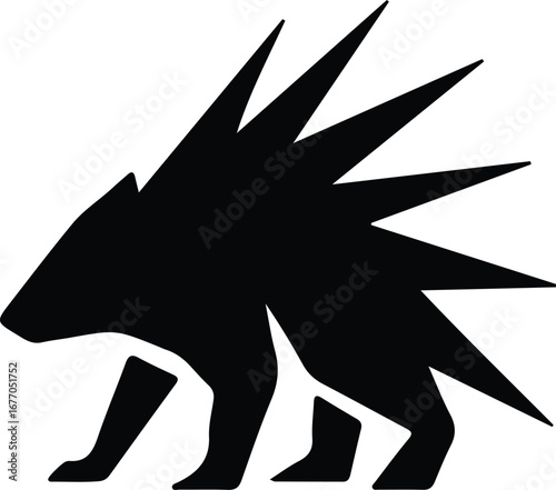 Illustrator Vector Porcupine standing stylized animal prickly rodent mammal silhouette