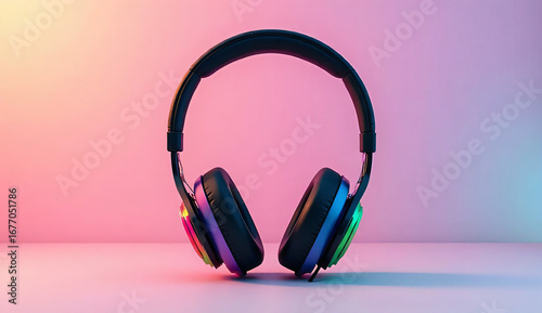 Vibrant Headphones Mockup with Colorful Gradient