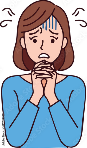 Worried woman with hands clasped anxiety concept worry anxious stress concern fear emotion