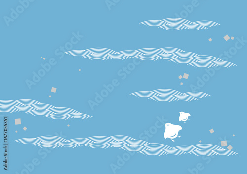 伝統的な和柄の背景素材。日本の紋様素材。波紋、海。