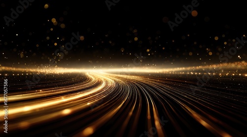 Golden, streaked pathway through a dark, glittering space