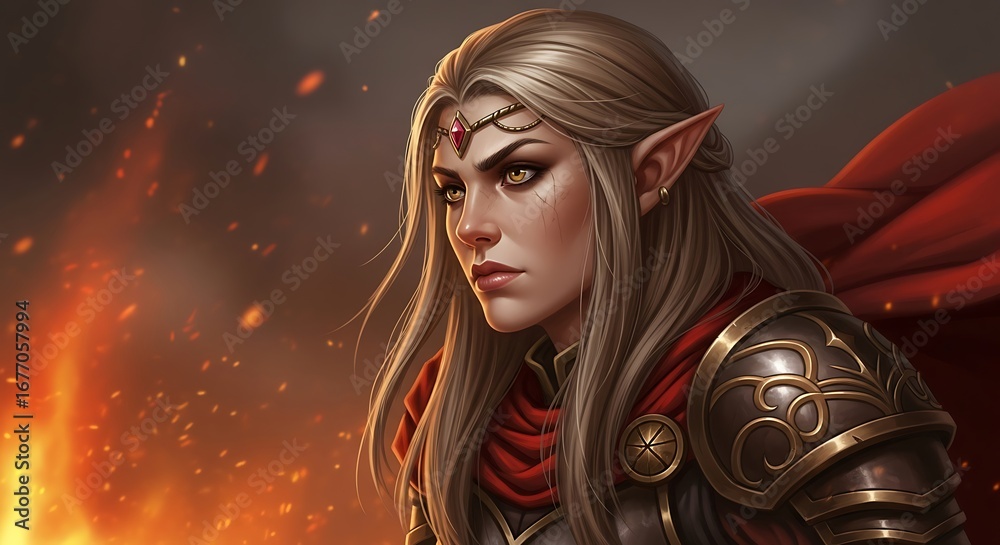 Naklejka premium Focused Elf Warrior in Armor.