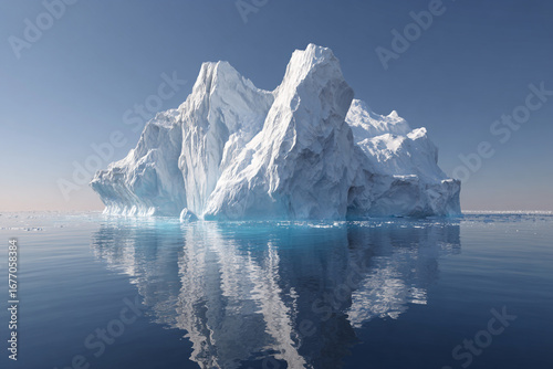 Ultra-realistic close-up of a massive iceberg floating in the cold polar ocean.