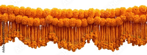 Bright orange flower garlands cascading downward