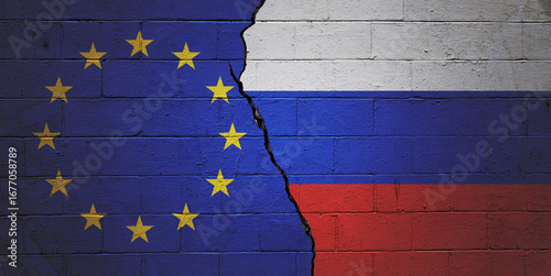  European Union vs Russia - Cracked cinder block wall