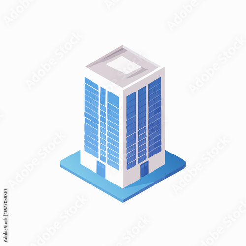 Isometric modern office building skyscraper with blue glass facade vector illustration for business