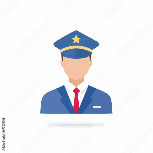 Blue Uniform with Star Illustration - Police Officer Vector Icon or Security Personnel Design