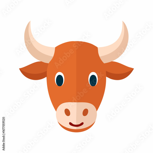 Simple flat design icon of a smiling ox head a Chinese zodiac animal