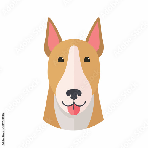 Adorable Bull Terrier Portrait: Tan Fur, Pointed Ears, White Snout; Cheerful Canine Companion in a Vector Illustration