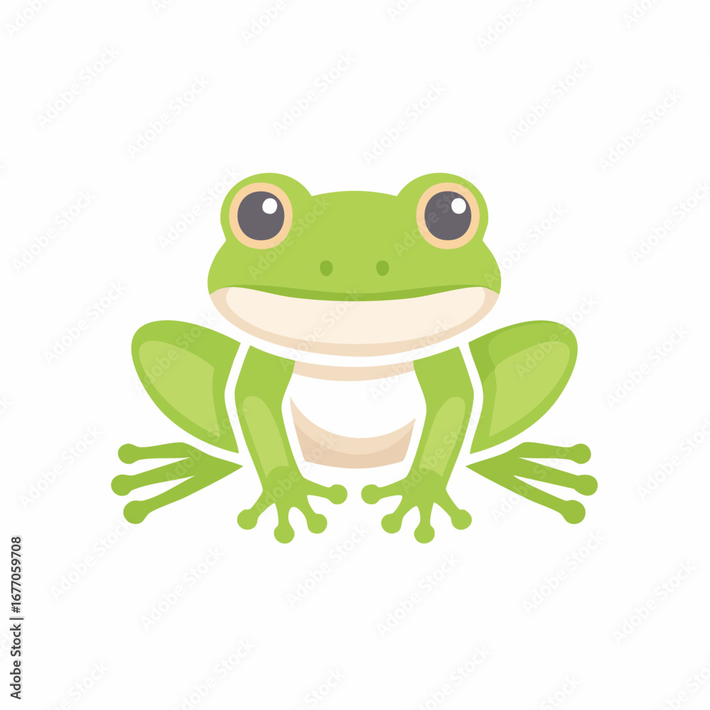 Fototapeta premium Illustration of a Green Frog Facing Forward with Simple Styling and Exaggerated Eyes