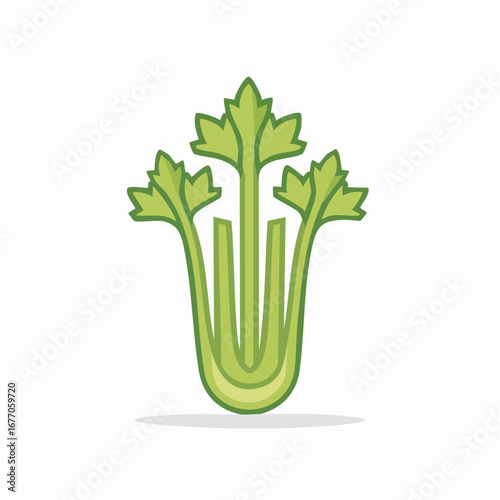 Fresh green celery bunch with stalks and leaves, vector icon graphic illustration