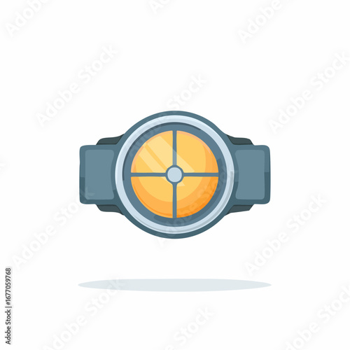 Abstract flat design compass with round orange face and directional lines for modern navigation and exploration