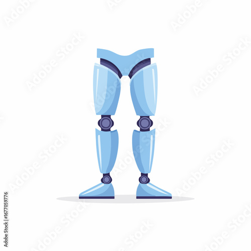Modern robotic legs with light blue metallic plating and articulated joints in a neutral pose