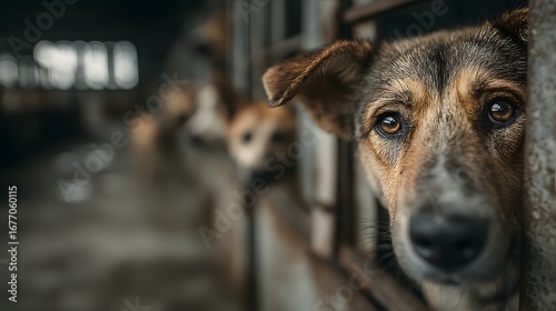 Sad dog through cage
