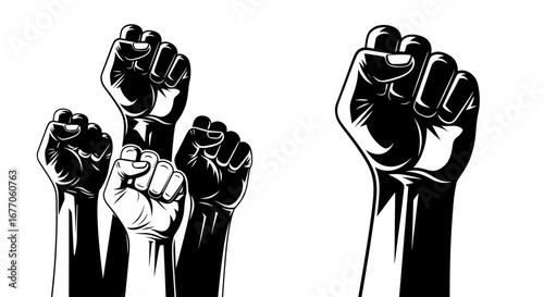 Hand fist icons in a vector set, symbolizing power, unity, and protest, perfect for activism and social justice designs.