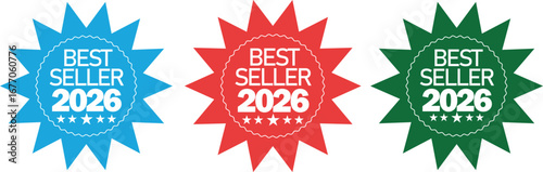 Bestseller label or sticker badge flat icon . Best seller award badges collection . Best Seller 2026 Badge Icon set 