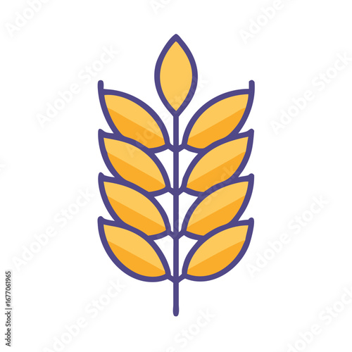 Wheat plant illustration with golden leaves on white background  
