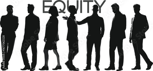 Silhouettes of business professionals, standing in line, teamwork, leadership, group collaboration, office culture, corporate diversity, company success, professional unity