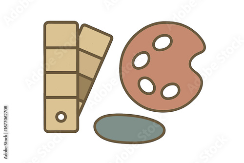 Vintage color palette icon set. Artist paint palette, color swatch guide. Retro graphic design elements with muted beige, dusty rose, blue tones. Art tool vector illustration.