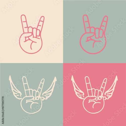 Angelic vs Devilish Rock On Hand Sign Cartoon .eps