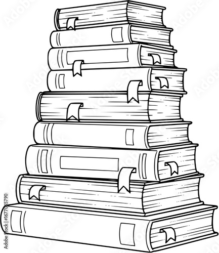 stack of books on white background