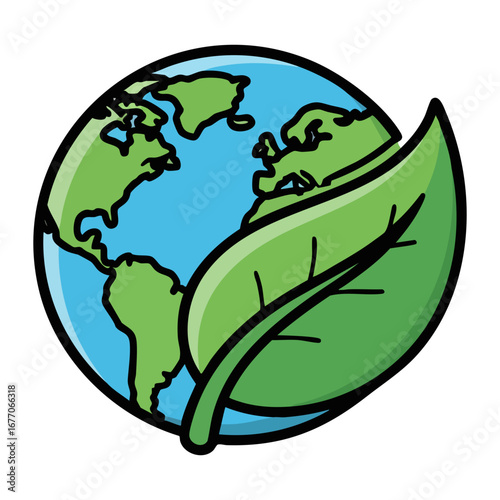 A good eco-friendly green vector. Green globe with leaf symbolizing eco-friendliness