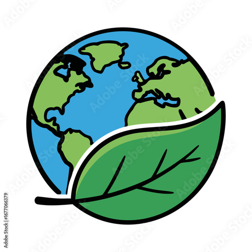 A good eco-friendly green vector. Green globe with leaf symbolizing eco-friendliness