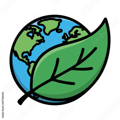A good eco-friendly green vector. Green globe with leaf symbolizing eco-friendliness