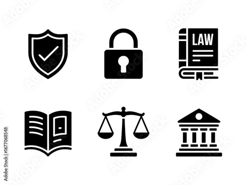 Legal, Law Book And Justice Scales Icon Collection