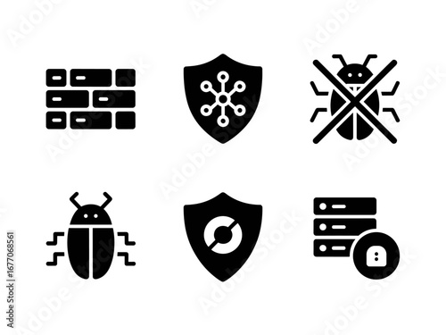 Cybersecurity Shield, Firewall And Malware Protection Icons