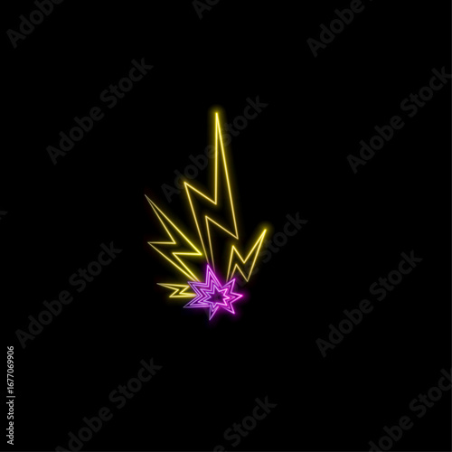 neon lightning. Bright neon thunder flash sign, electrical discharge in vivid colors. Bright lightning, electrical storm, high voltage. Set of icons, sign, symbol for UI. vector illustration