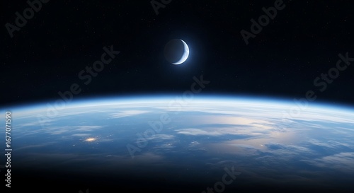 Earth and Moon in Space.