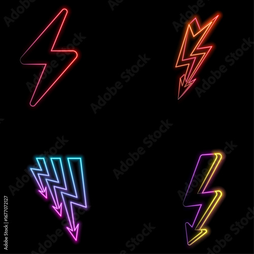 neon style.Lightning icon set. electrical vector icon. energy icon. power signal