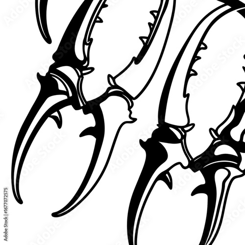 Minimilist detailed close up of multiple sharp black claws against a stark white background creating contrast vector