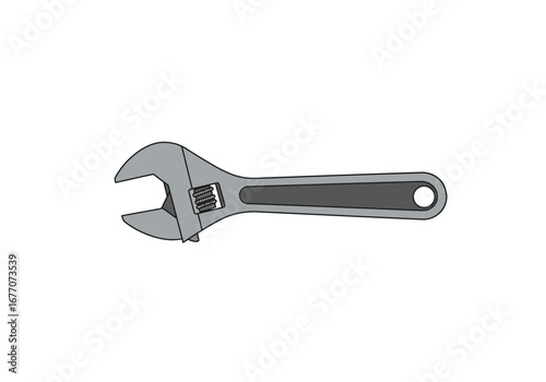 Silver Adjustable Wrench on White Background.
