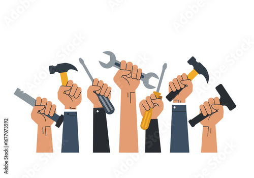 Hands Holding Tools: Teamwork in Industry.