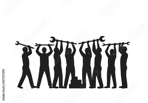 United Workers Holding Wrenches High.
