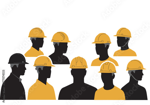 Construction Workers in Hard Hats: Teamwork and Safety.